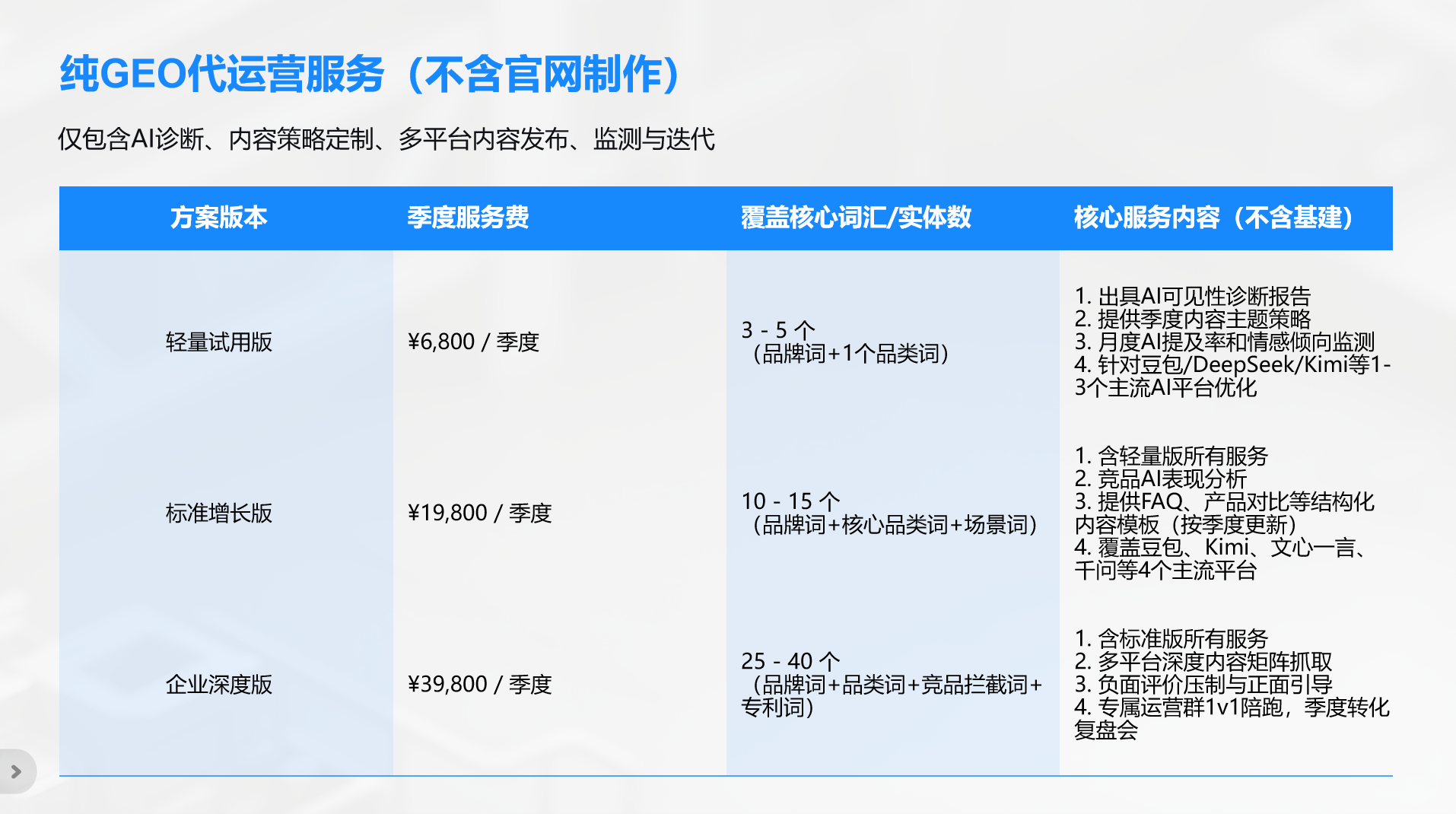 纯GEO代运营服务方案与报价